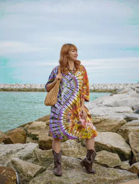 Aurora Swirl Hippie Oversized Cotton Tunic Shirt Dress