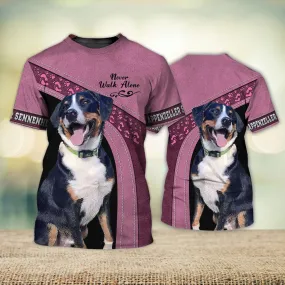 3D Dog T Shirts, Appenzeller Sennenhund Love Never Walk Alone Pink All Over Print T-Shirt, Gift For Pet Loves