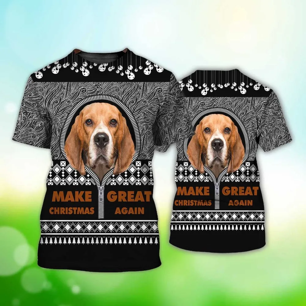 3D Dog T Shirts, Beagle Make Great Again Ugly Christmas All Over Print T-Shirt, Gift For Pet Loves