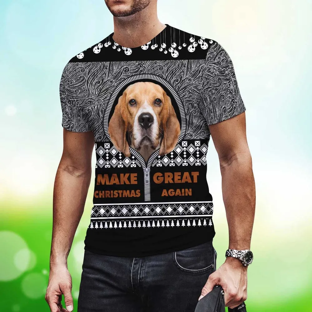 3D Dog T Shirts, Beagle Make Great Again Ugly Christmas All Over Print T-Shirt, Gift For Pet Loves