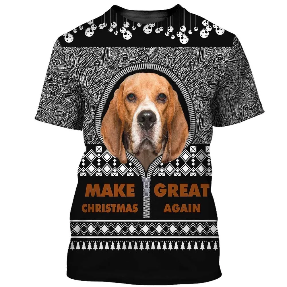 3D Dog T Shirts, Beagle Make Great Again Ugly Christmas All Over Print T-Shirt, Gift For Pet Loves