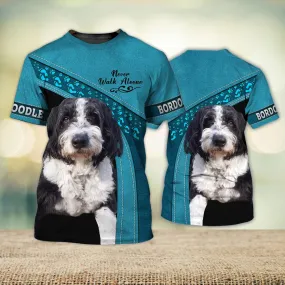 3D Dog T Shirts, Bordoodle Blue Love Never Walk Alone All Over Print T-Shirt, Gift For Pet Loves