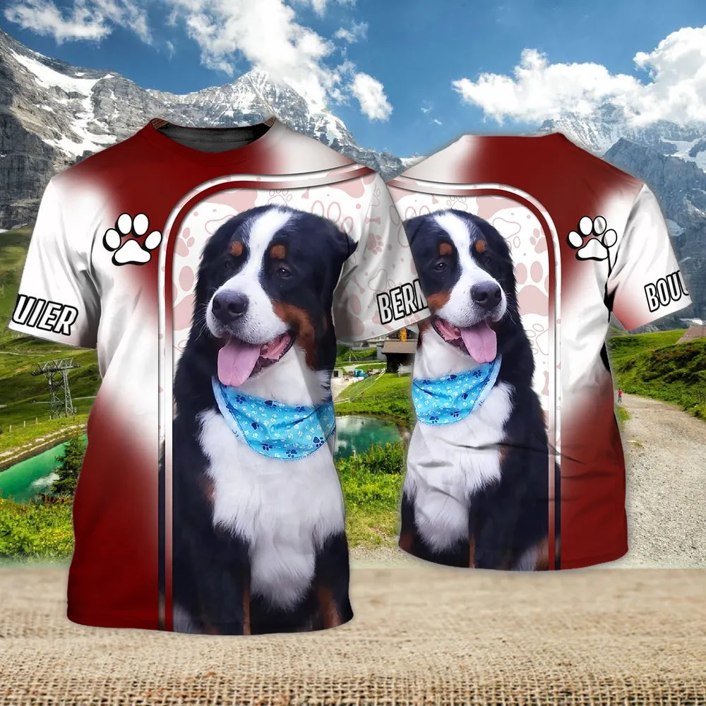 3D Dog T Shirts, Bouvier Bernese Love Never Walk Alone All Over Print T-Shirt, Gift For Pet Loves