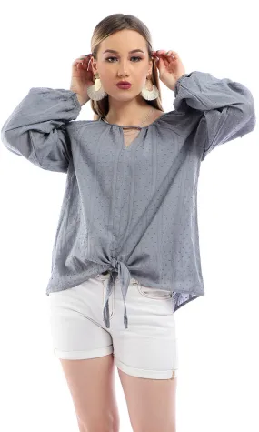 53351 Loose Fit With Open Neck Grey Long Sleeves Top