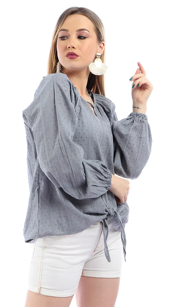 53351 Loose Fit With Open Neck Grey Long Sleeves Top