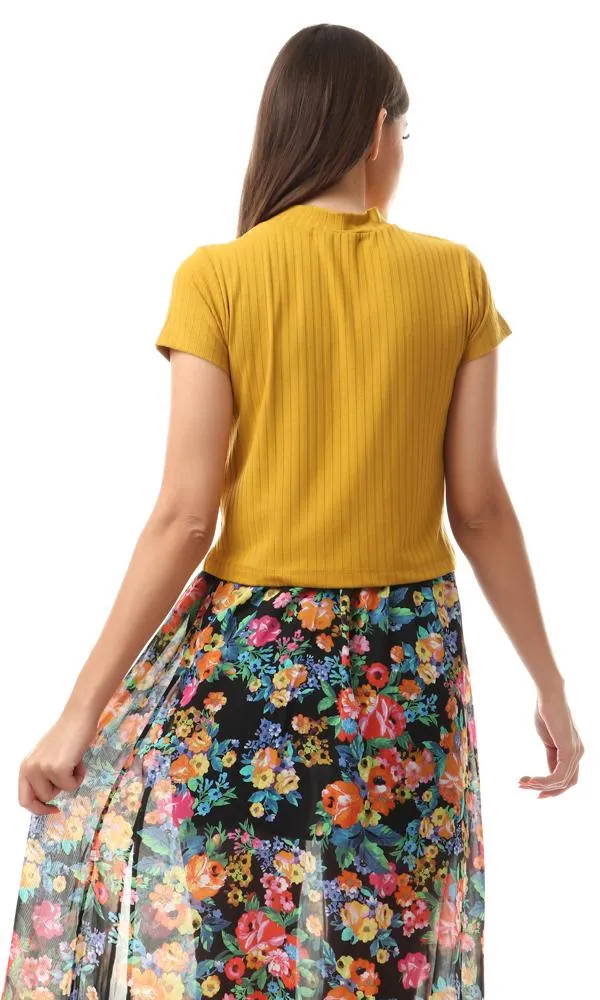 56994 Funnel Neck Cropped Mustard Top