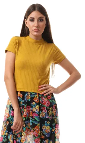 56994 Funnel Neck Cropped Mustard Top