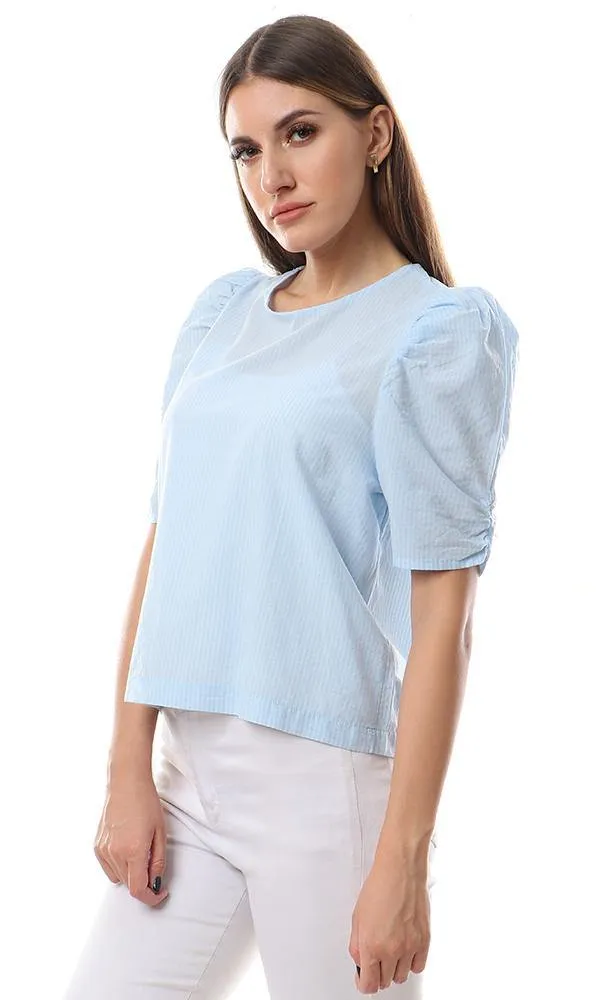 57047 Self Stripe Baby Blue Short Sleeves Top