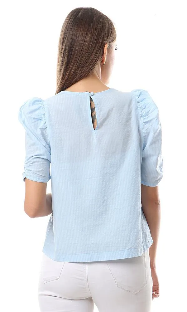 57047 Self Stripe Baby Blue Short Sleeves Top