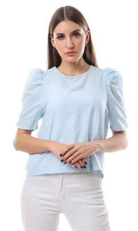 57047 Self Stripe Baby Blue Short Sleeves Top