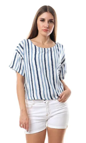 57048 Blue Stripes Short Sleeves Off White Top