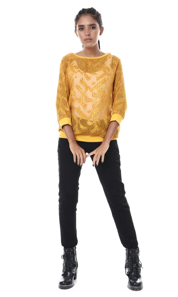 57059 Dotted See Through Mustard Top