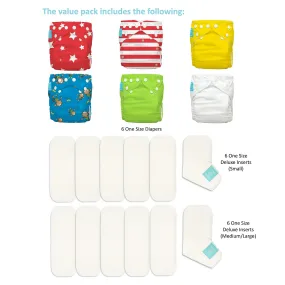 6 Diapers 12 Inserts Circus One Size Hybrid AIO