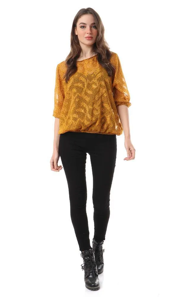 94516 Self Patterned See Through Blouse - Mustard