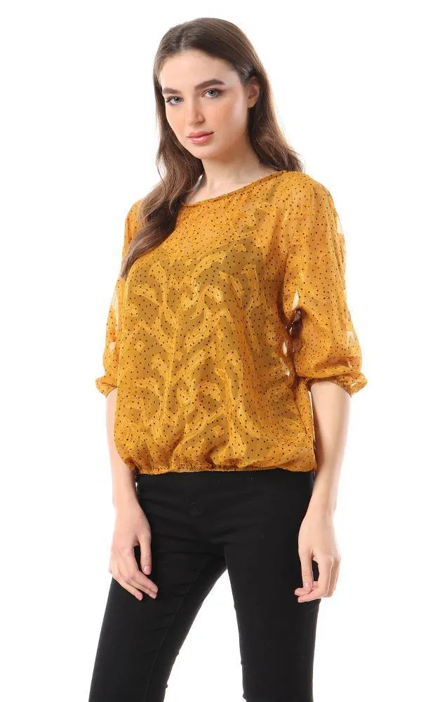 94516 Self Patterned See Through Blouse - Mustard