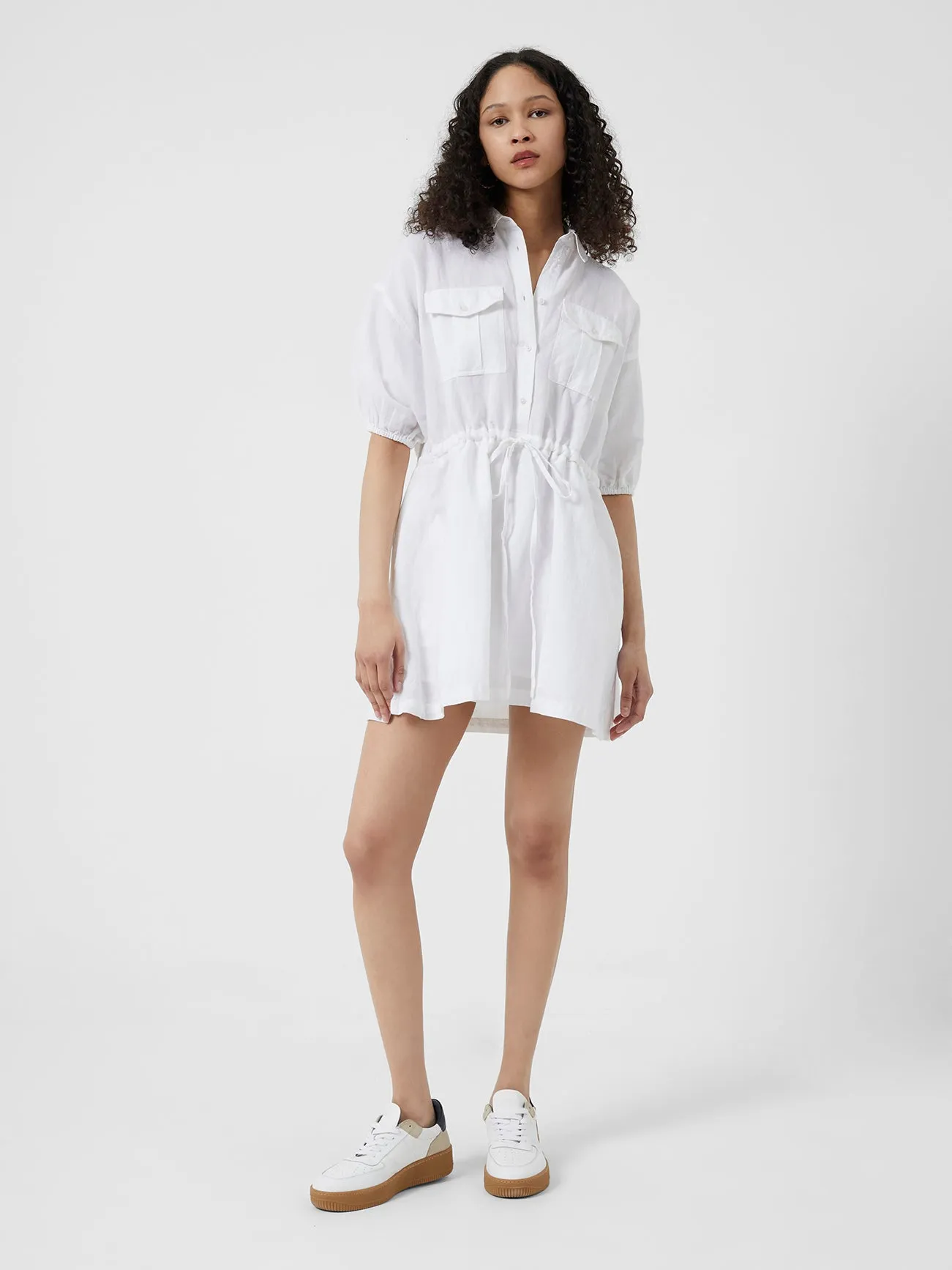 Ahia Cotton-Linen Shirt Mini Dress