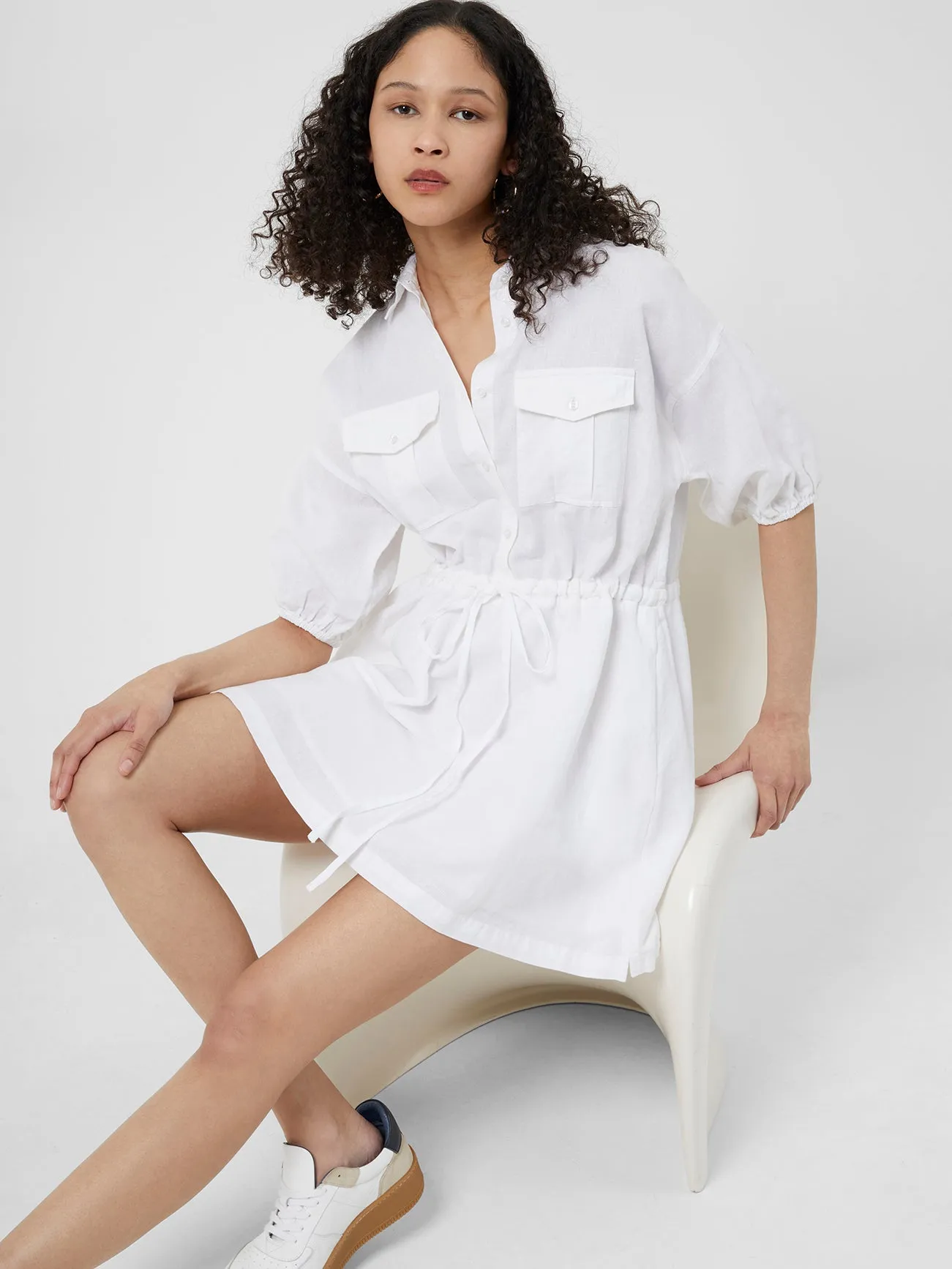 Ahia Cotton-Linen Shirt Mini Dress