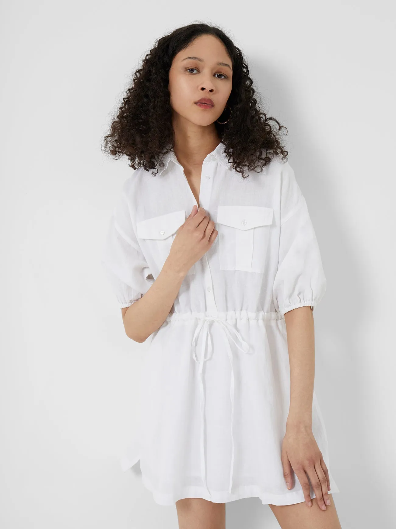 Ahia Cotton-Linen Shirt Mini Dress