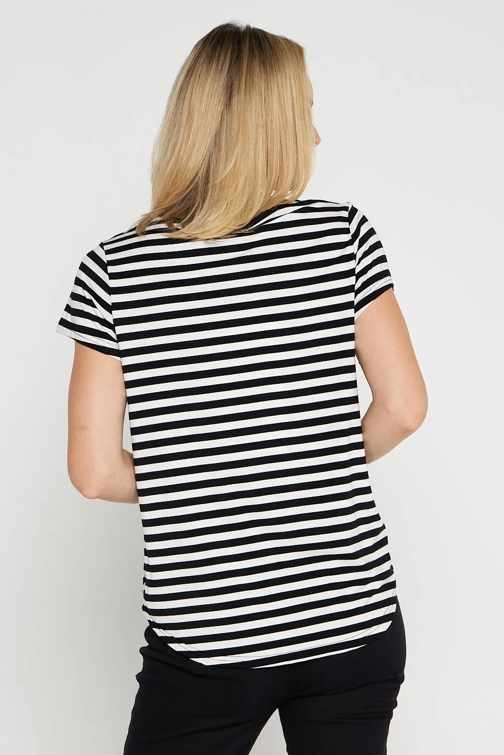 Alison Bamboo Tee - Black/White Stripe