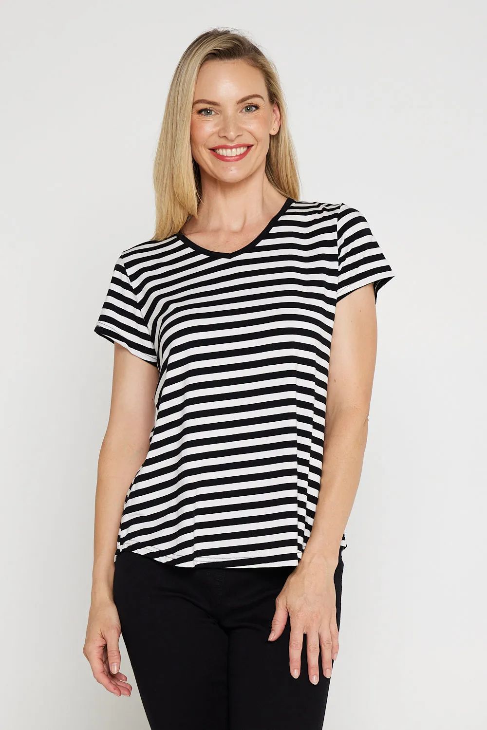 Alison Bamboo Tee - Black/White Stripe