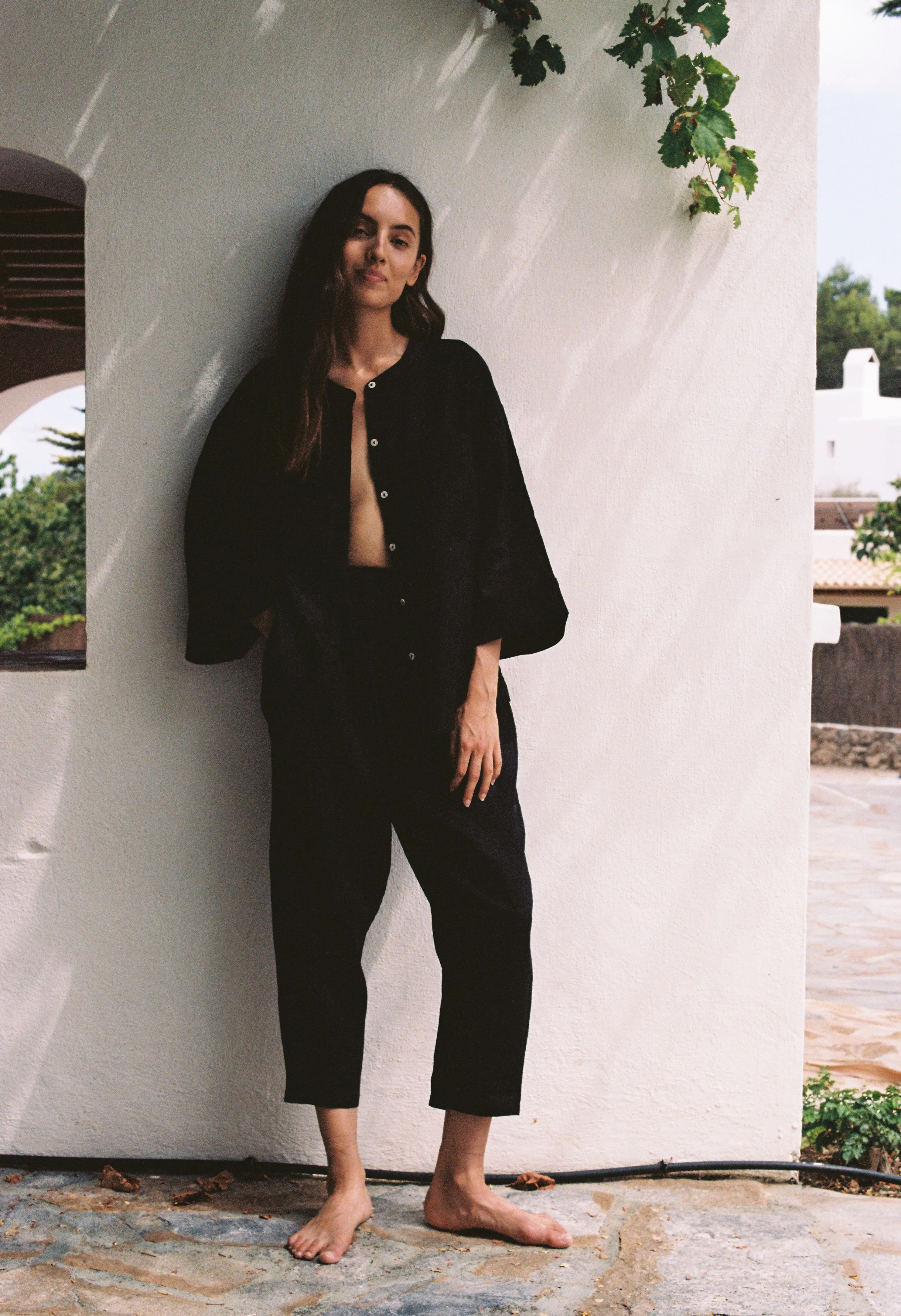 'Andrea' Linen Shirt - Black