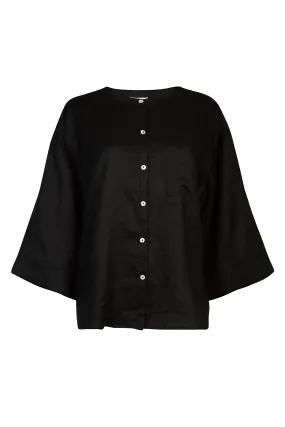 'Andrea' Linen Shirt - Black