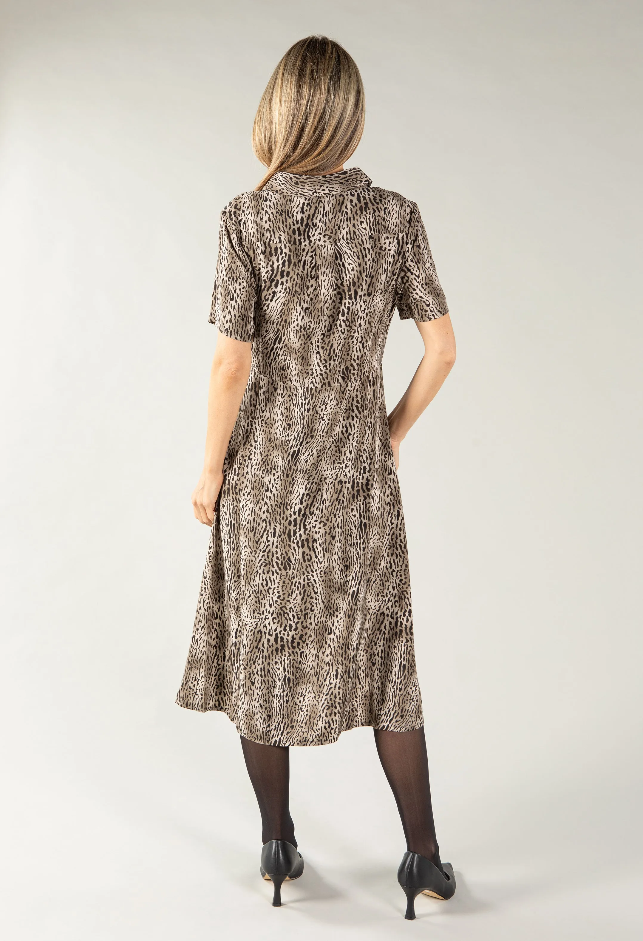 Animal Print Midi Shirt Dress