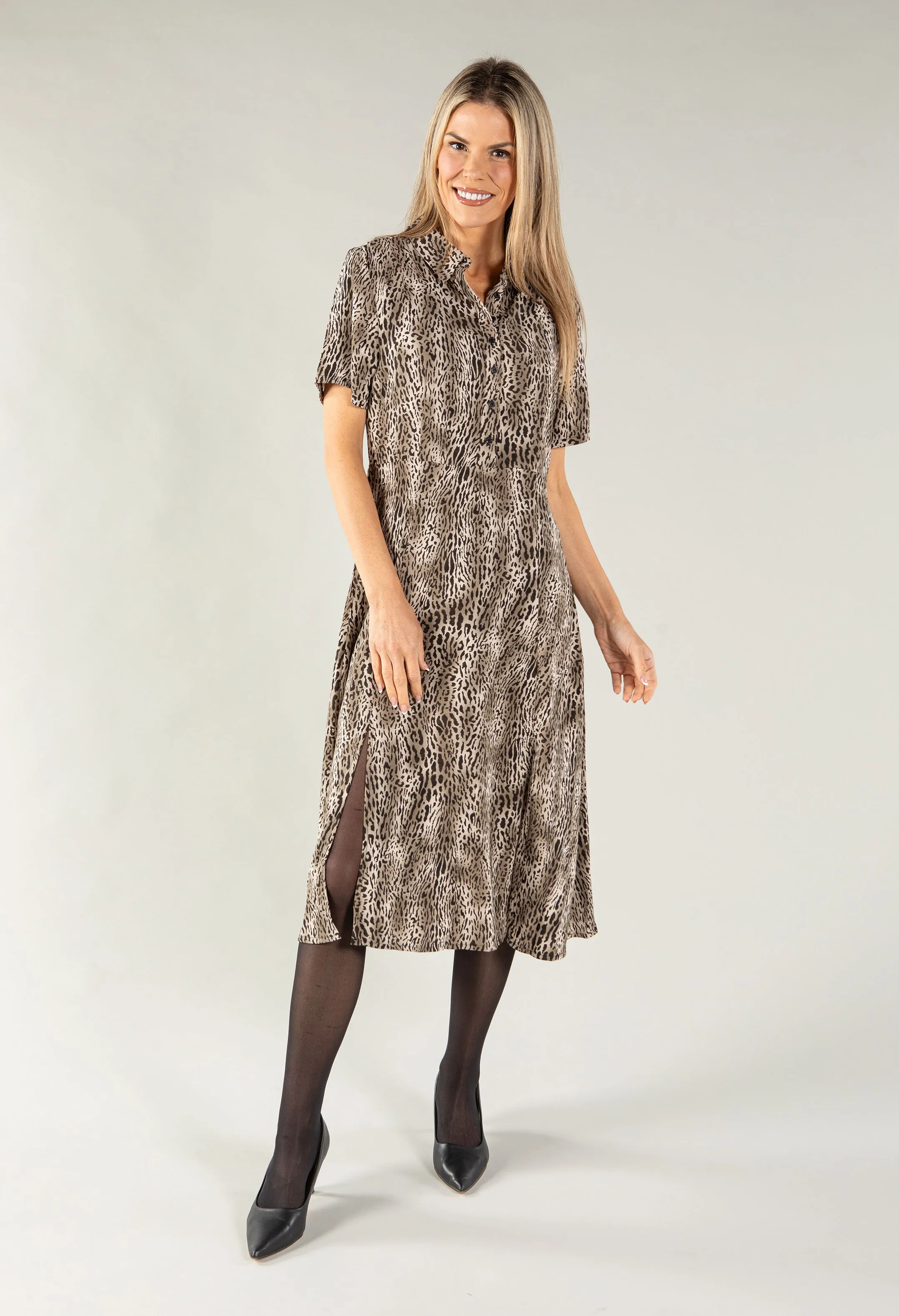 Animal Print Midi Shirt Dress