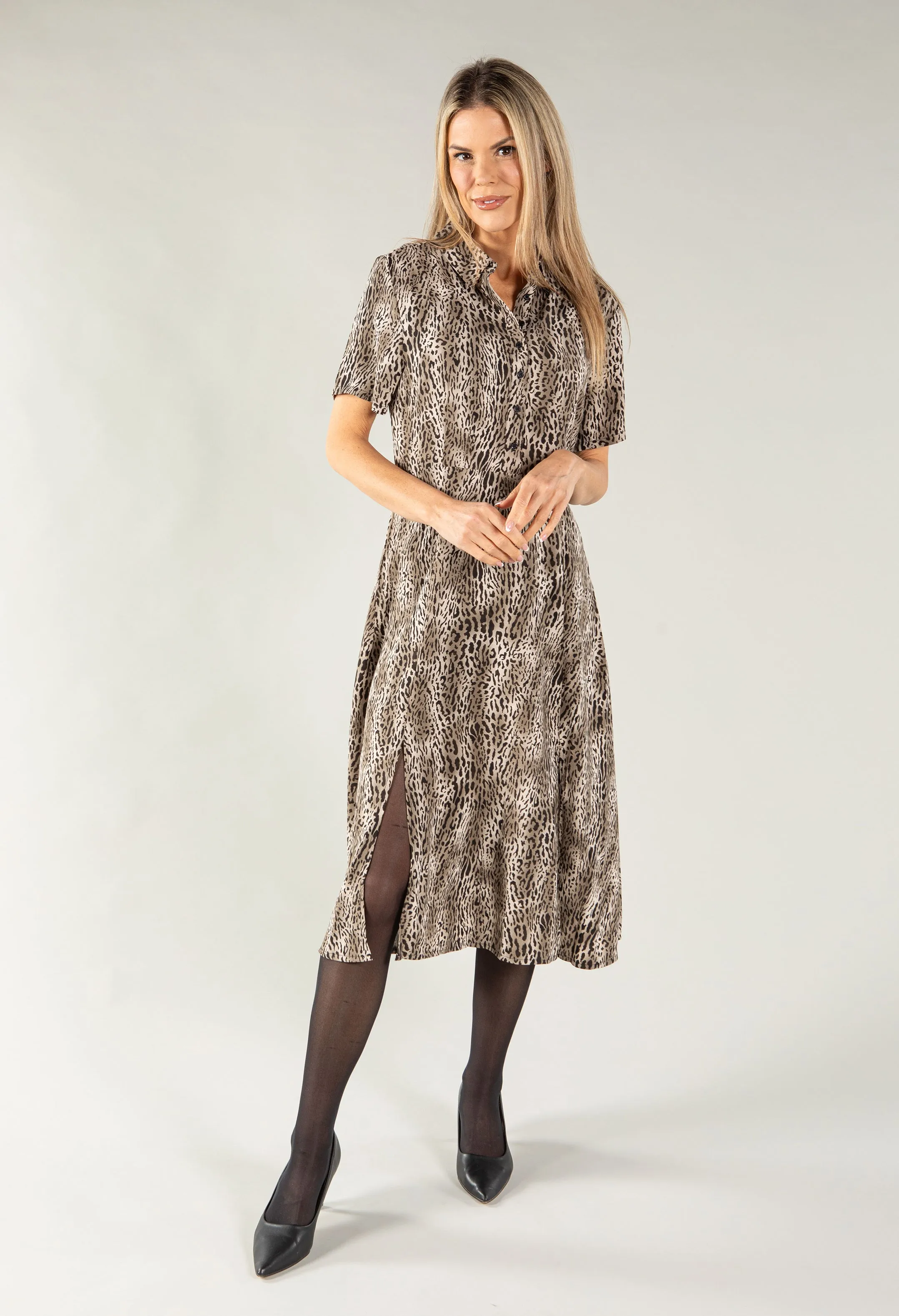 Animal Print Midi Shirt Dress