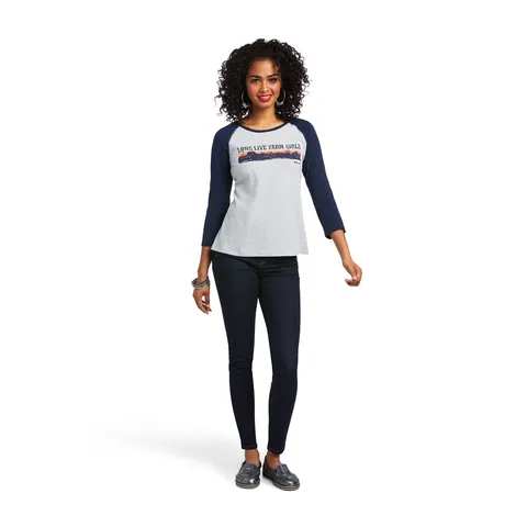 Ariat Women's Heather Gray and Navy Baseball Tee