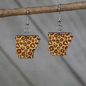 Arkansas State Leopard Print Wooden Dangle Earrings by Cate's Concepts, LLC