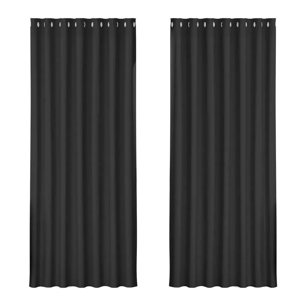 Artiss 2X Blockout Curtains Blackout Window Curtain Eyelet 240x230cm Black