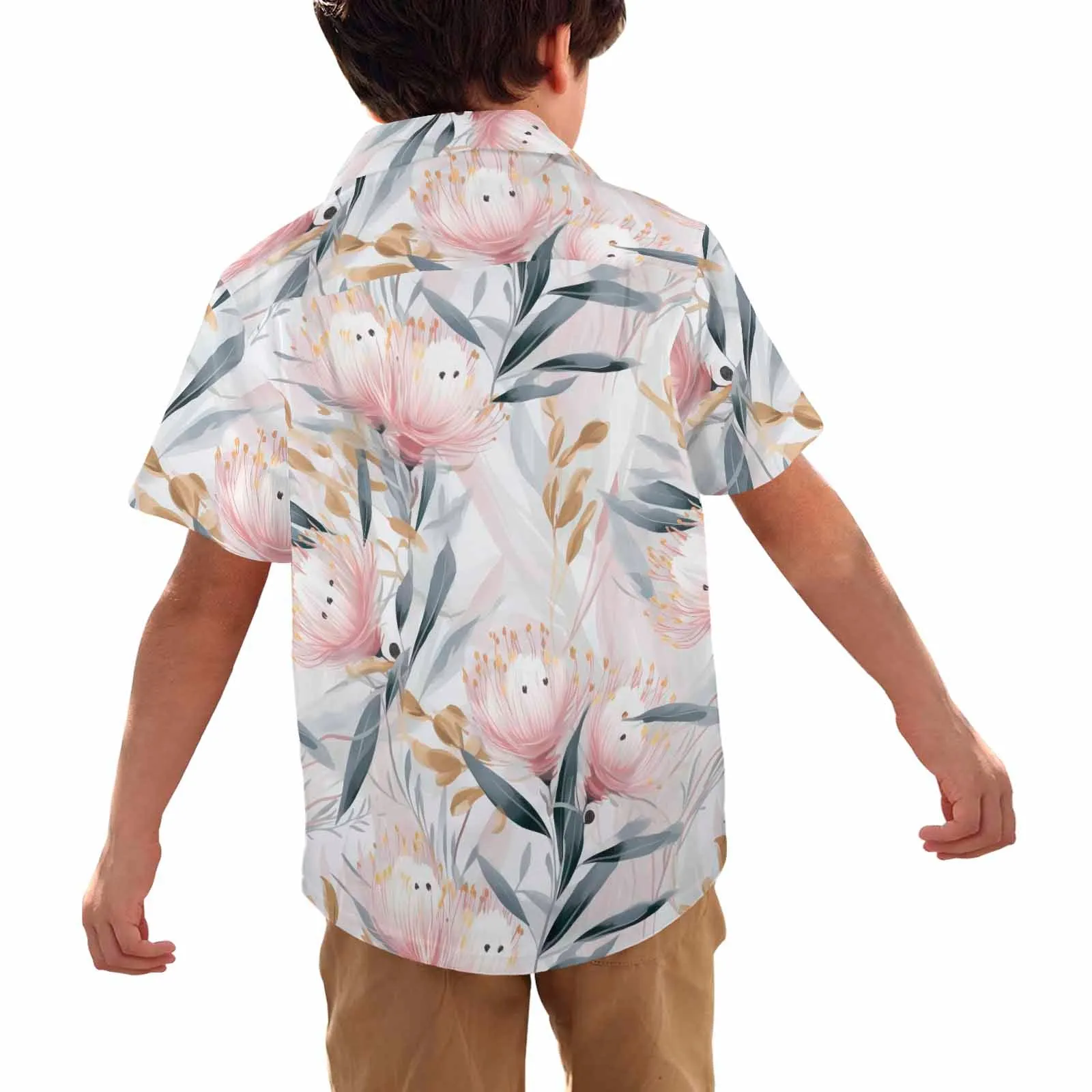 Australian Floral Pink & Grey  Little Boys Hawaiian Shirt