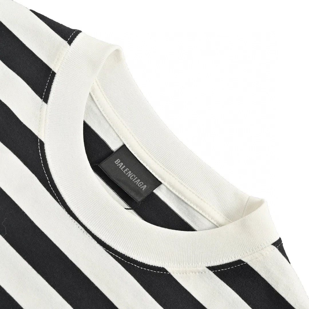 Balenciaga Black and White Striped T-Shirt