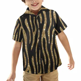 Black and Gold Glitter Leopard Print  Little Boys Hawaiian Shirt