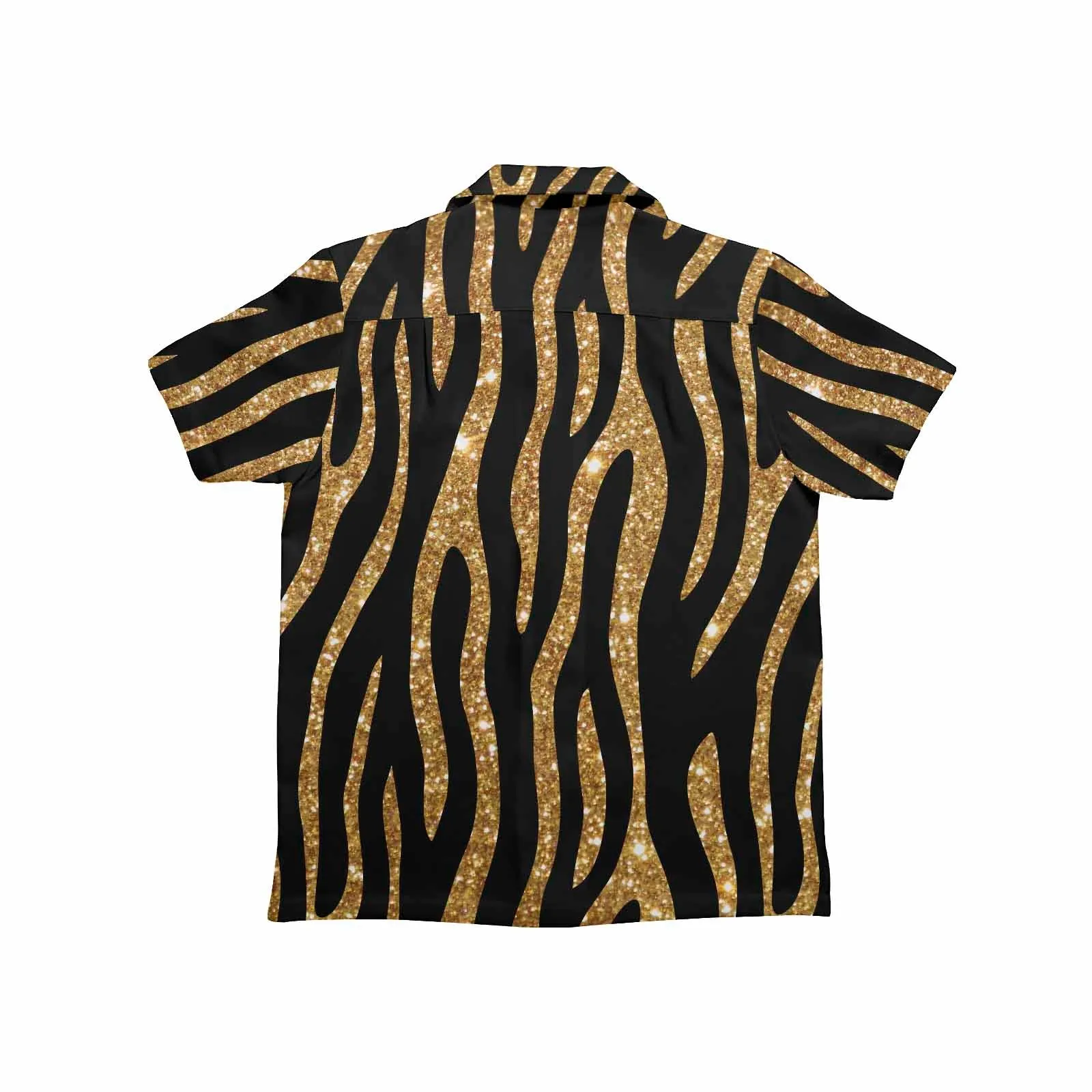 Black and Gold Glitter Leopard Print  Little Boys Hawaiian Shirt