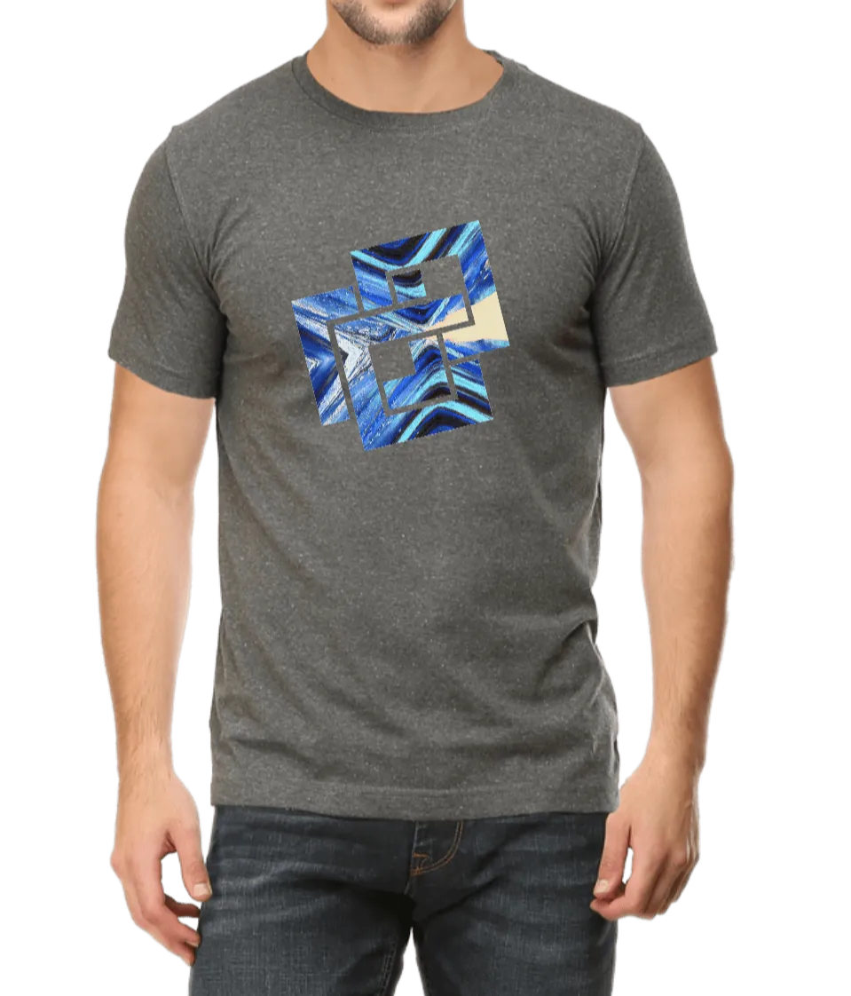 Blue & Black Geometric Design Men's T Shirt D03