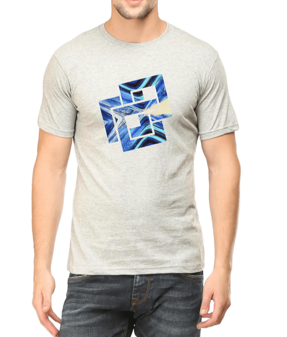 Blue & Black Geometric Design Men's T Shirt D03