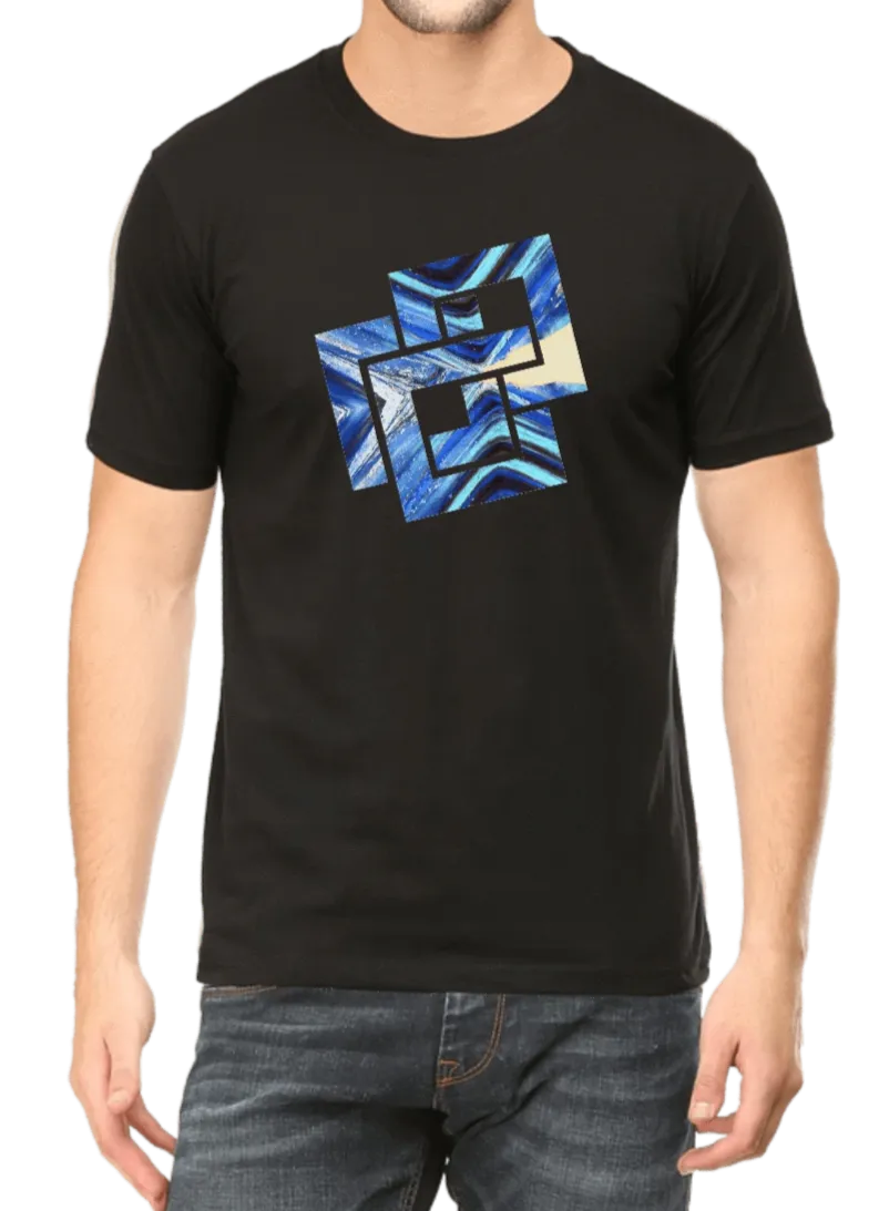 Blue & Black Geometric Design Men's T Shirt D03