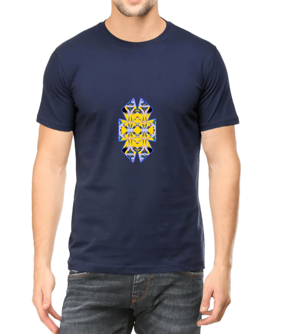 Blue Yellow Geometric Design Men's T Shirt D16