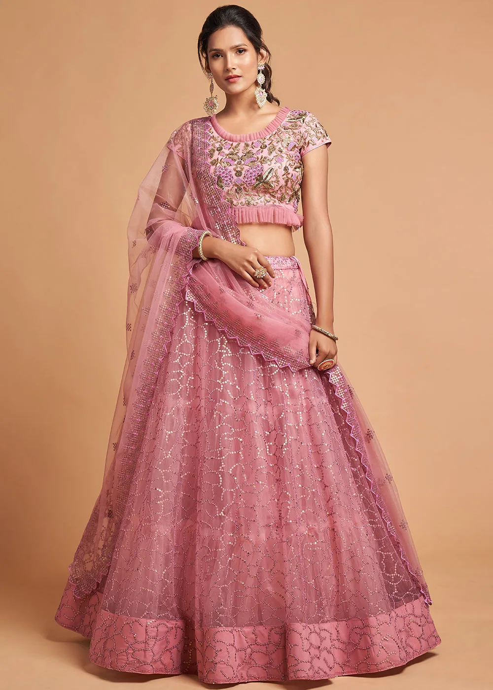 Blush Pink Stylish Embroidered A Line Lehenga Choli