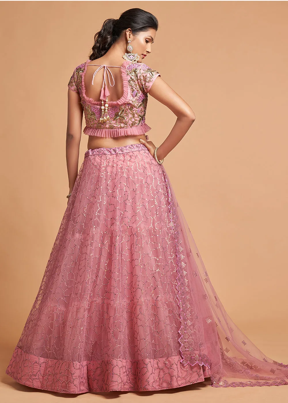 Blush Pink Stylish Embroidered A Line Lehenga Choli