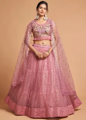 Blush Pink Stylish Embroidered A Line Lehenga Choli