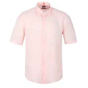 BOSS Rash 2 Short Sleeve Linen Shirt in Pink