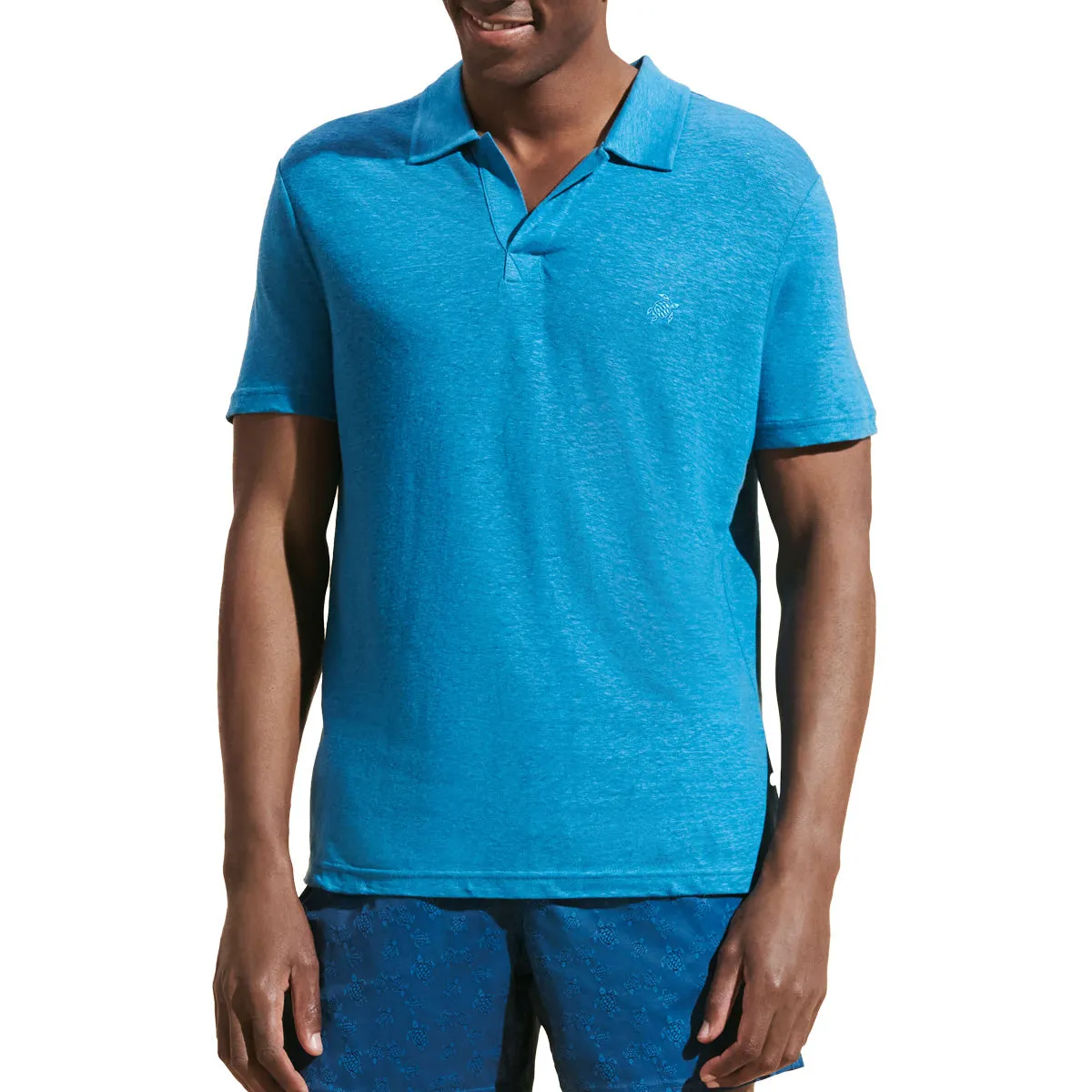 Calanque Blue Linen Pyramid Polo Shirt