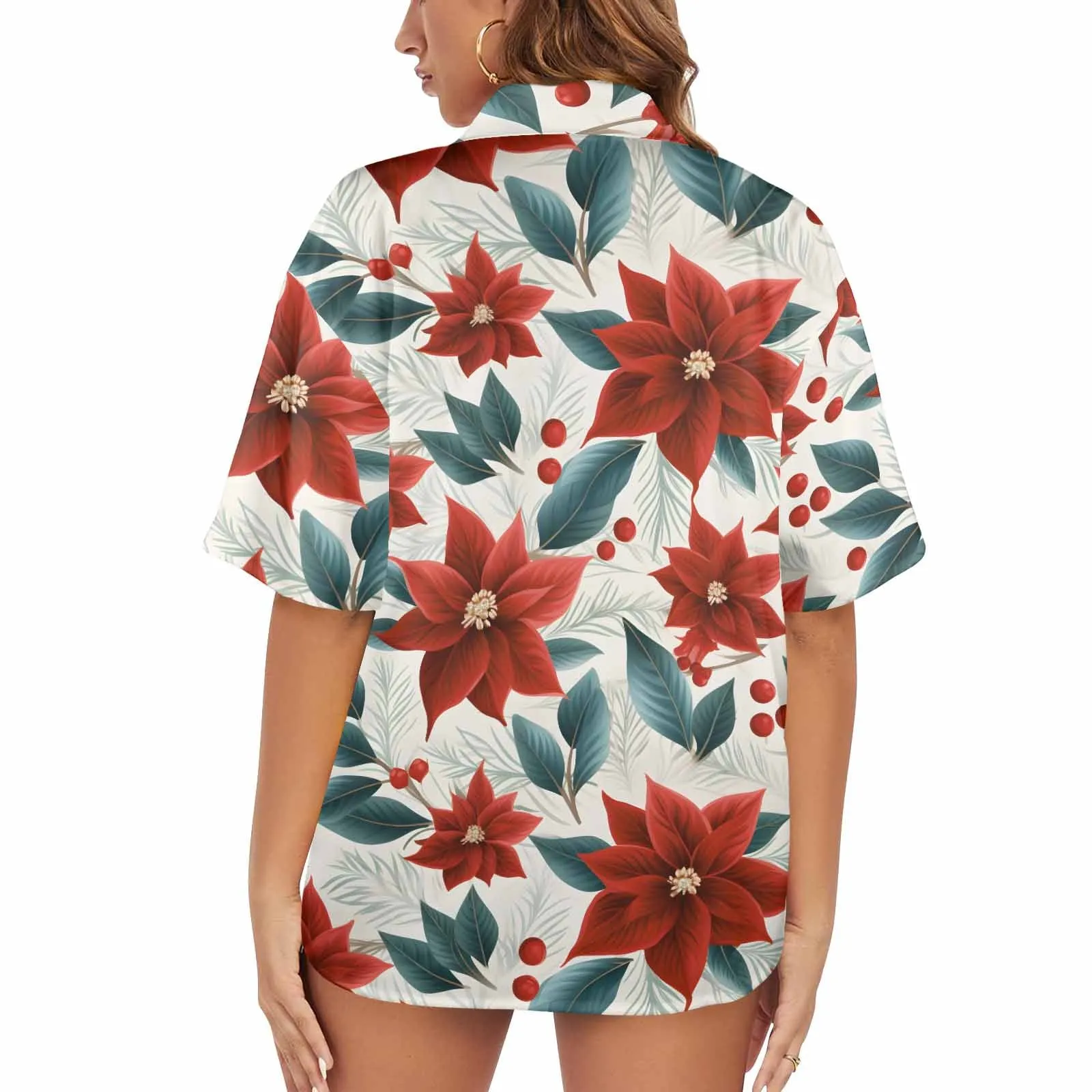 Christmas Red Poinsettia Women's Hawaiian Shirt