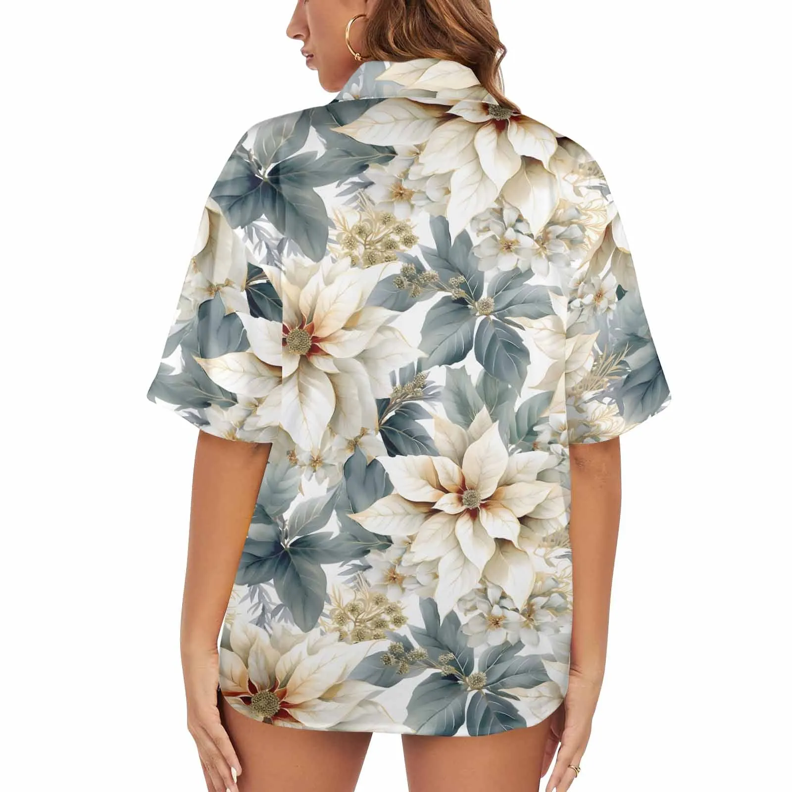 Cream Poinsettia  Women's Hawaiian Shirt