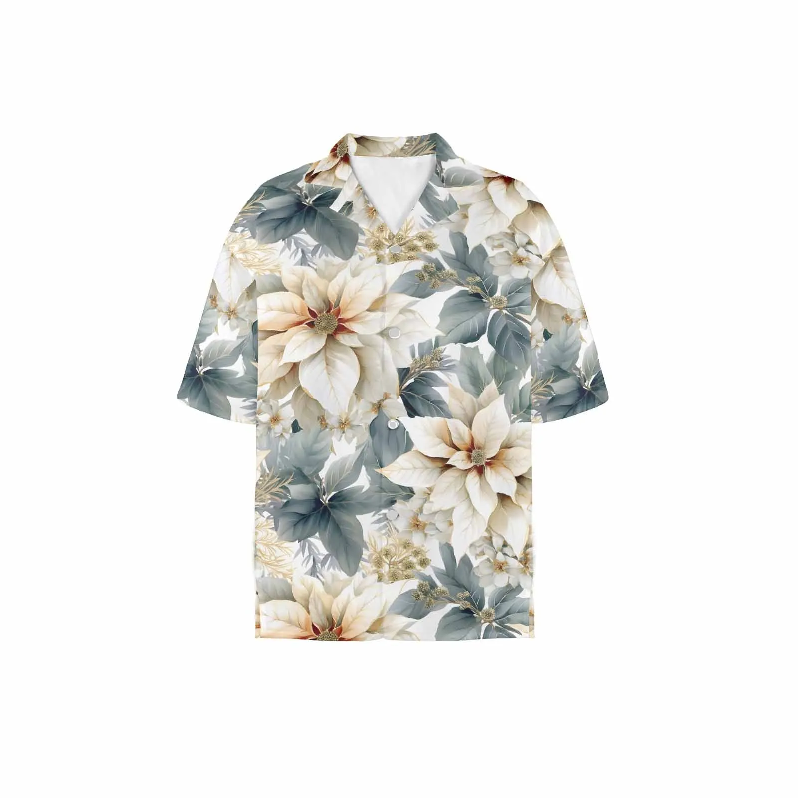 Cream Poinsettia  Women's Hawaiian Shirt