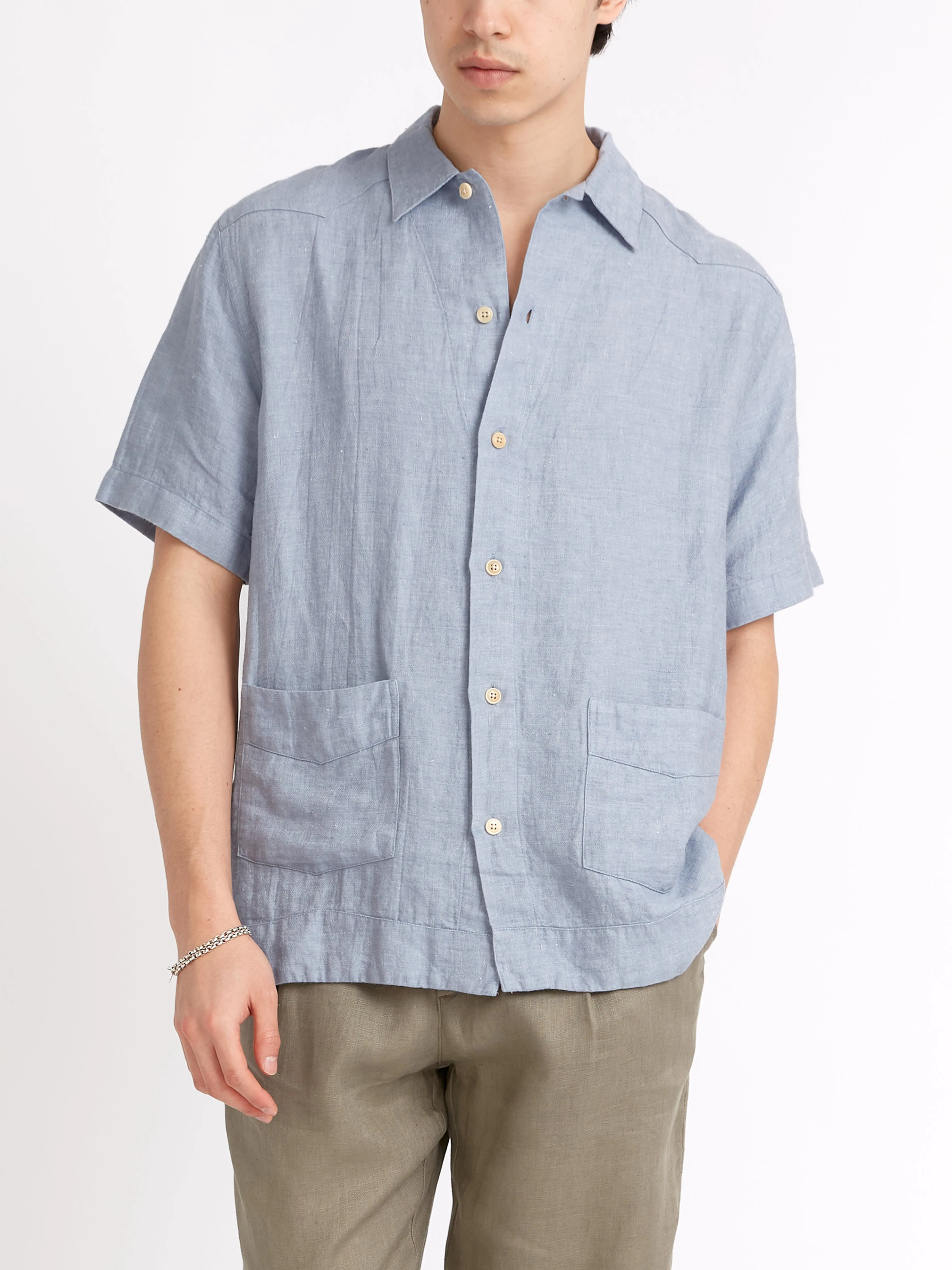 Cuban Short Sleeve Shirt Drescher Blue