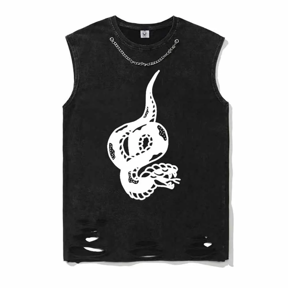 Curved Ferocious Snake Vintage Washed Vest Top